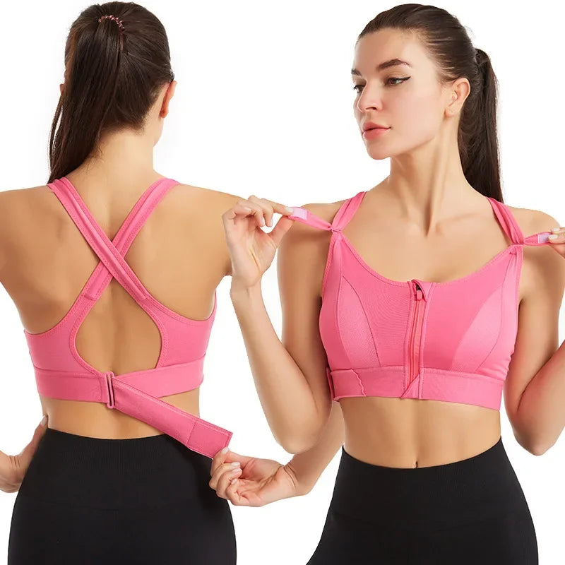 Front Zipper Shockproof Sports Bra | Adjustable Straps for Fitness & Yoga