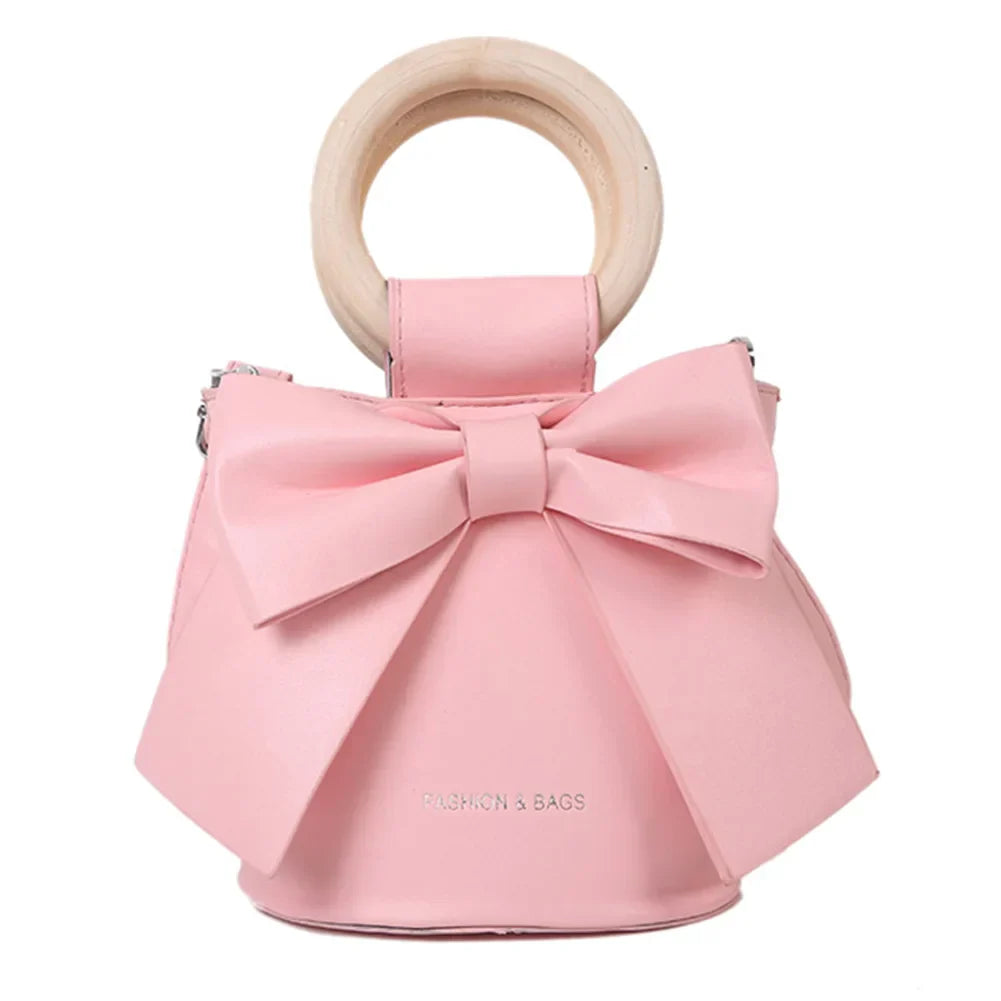 Handbag with Bow Tie | Round Wooden Handle Design