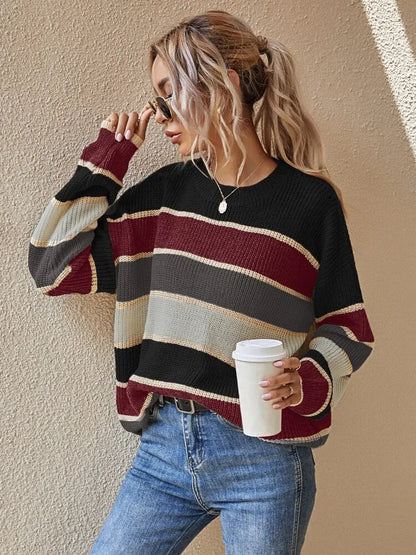 Knitted Jumper | Autumn Coloured Stripes by Reese