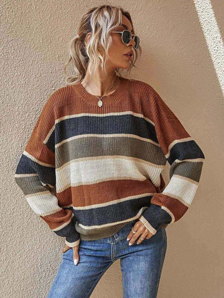 Knitted Jumper | Autumn Coloured Stripes by Reese