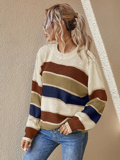 Knitted Jumper | Autumn Coloured Stripes by Reese