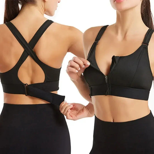 Front Zipper Shockproof Sports Bra | Adjustable Straps for Fitness & Yoga