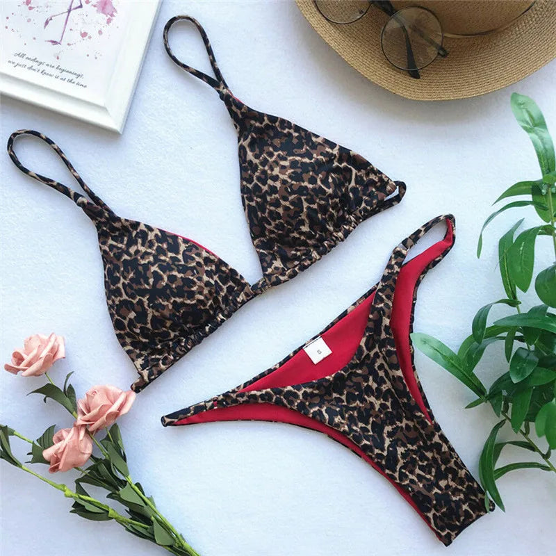 Silje | Leopard Print Bikini Set With Padded Bra