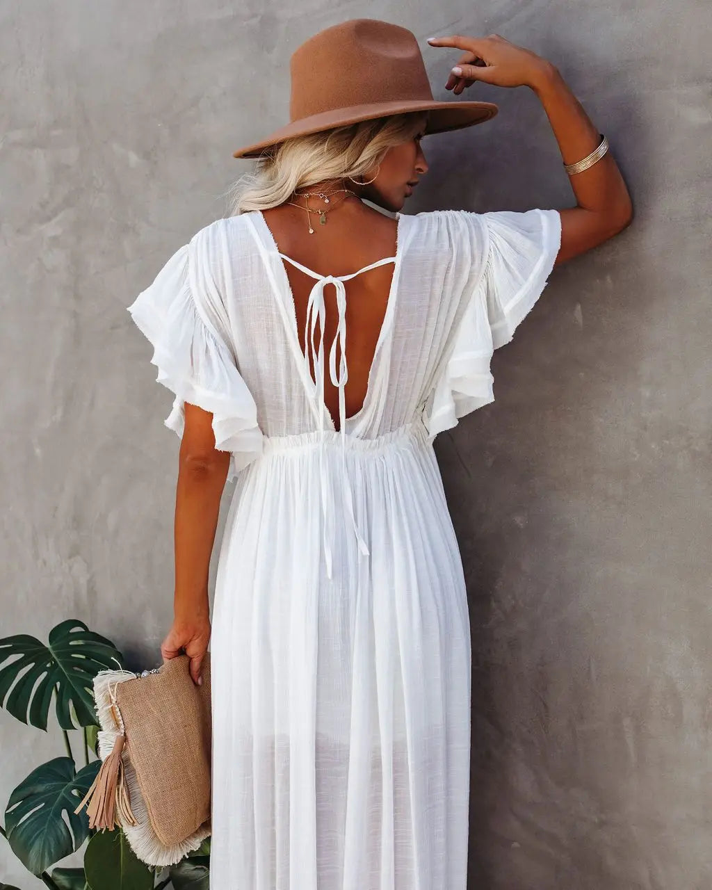 Boho V-Neck Bikini Cover-Up | Lace-Up Summer Beach Dress