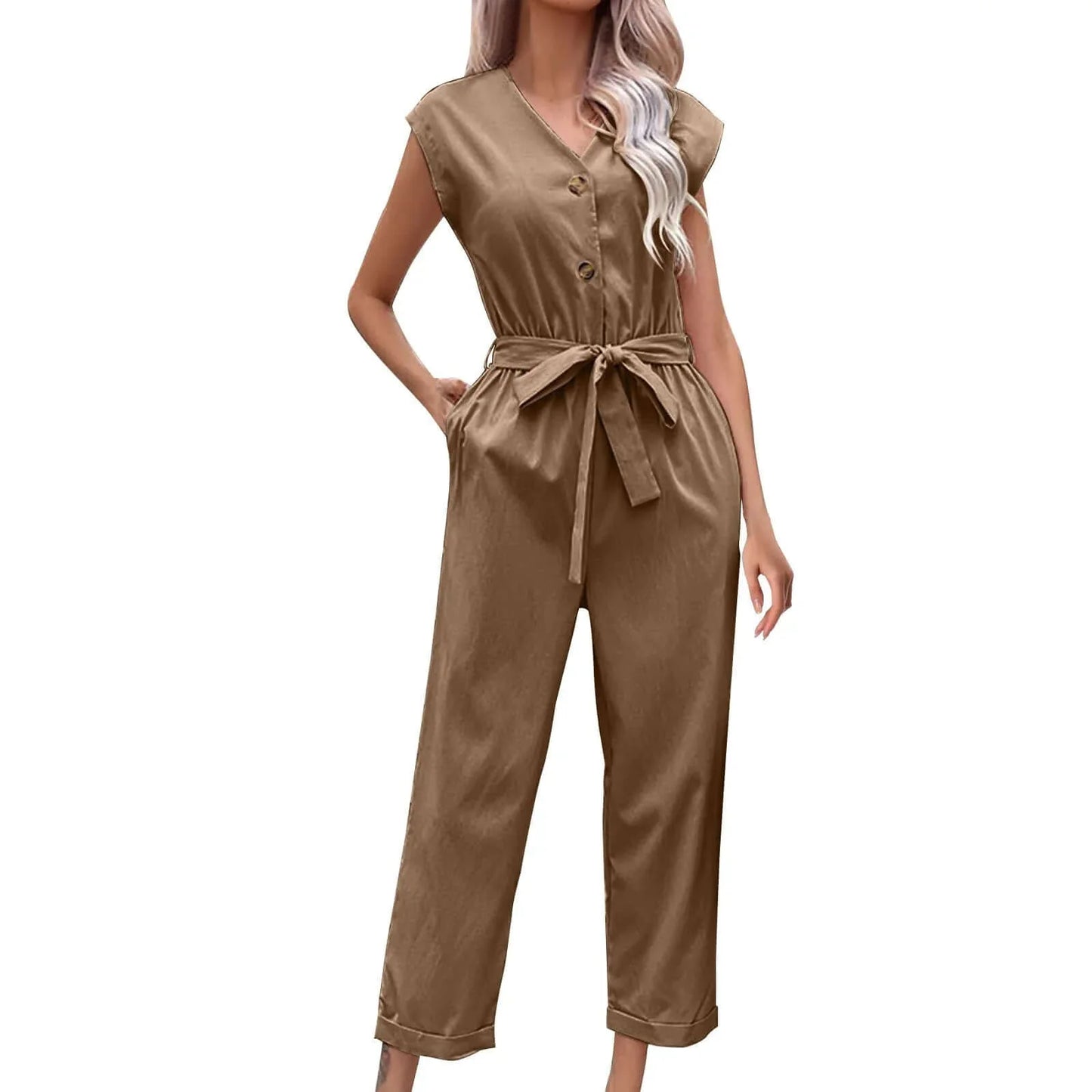 Trendy Short-Sleeved Jumpsuit with Cropped Trousers