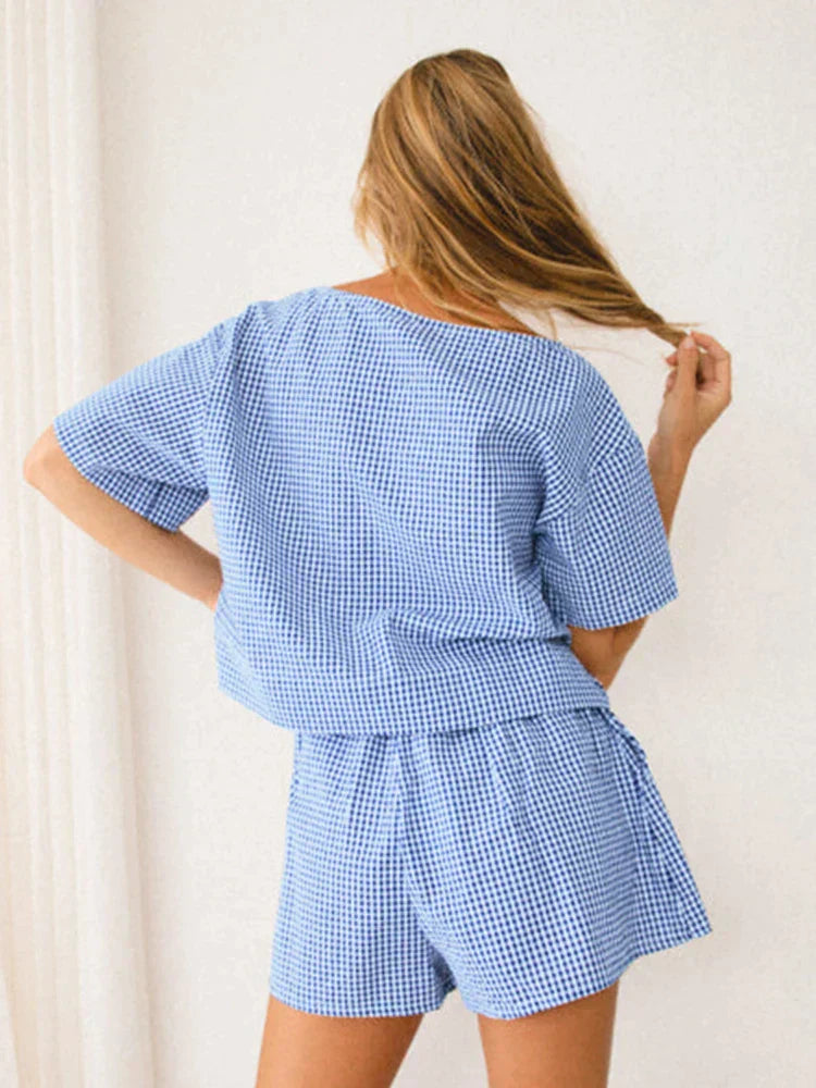 Quinn | Checked Two-Piece Set with Chic Bow Tie