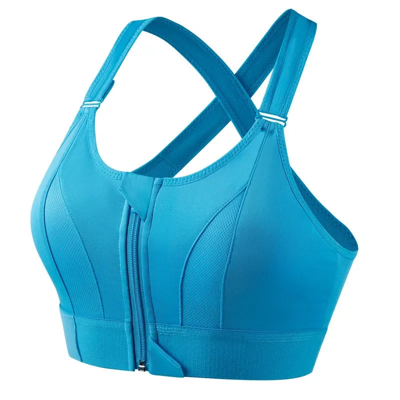 Front Zipper Shockproof Sports Bra | Adjustable Straps for Fitness & Yoga