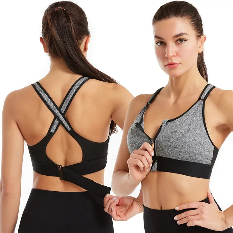 Front Zipper Shockproof Sports Bra | Adjustable Straps for Fitness & Yoga