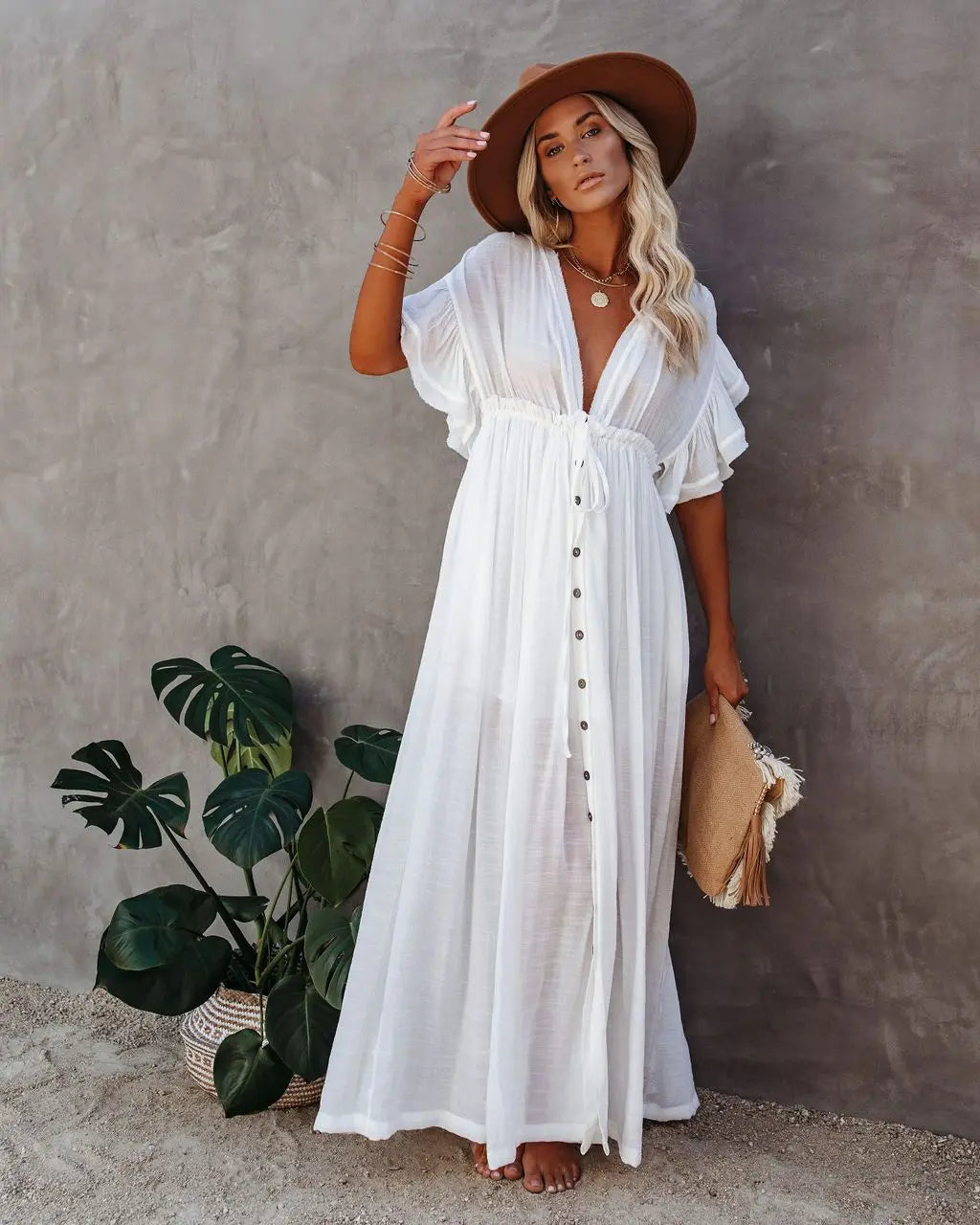 Boho V-Neck Bikini Cover-Up | Lace-Up Summer Beach Dress