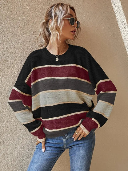 Knitted Jumper | Autumn Coloured Stripes by Reese