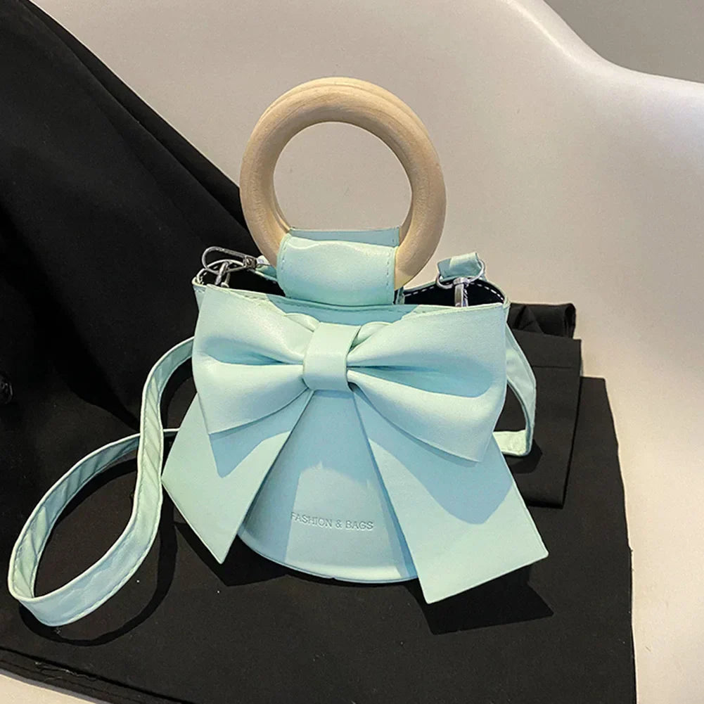 Handbag with Bow Tie | Round Wooden Handle Design