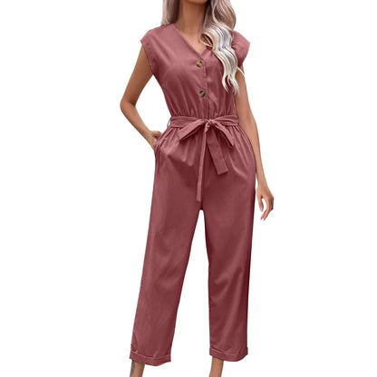 Trendy Short-Sleeved Jumpsuit with Cropped Trousers