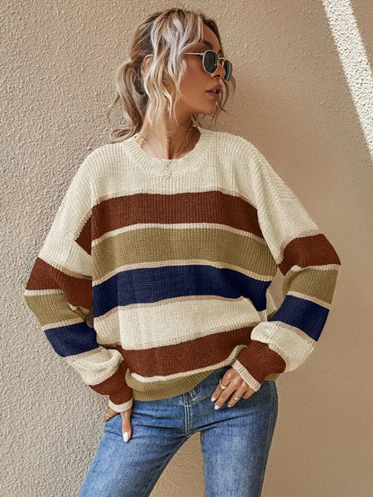 Knitted Jumper | Autumn Coloured Stripes by Reese