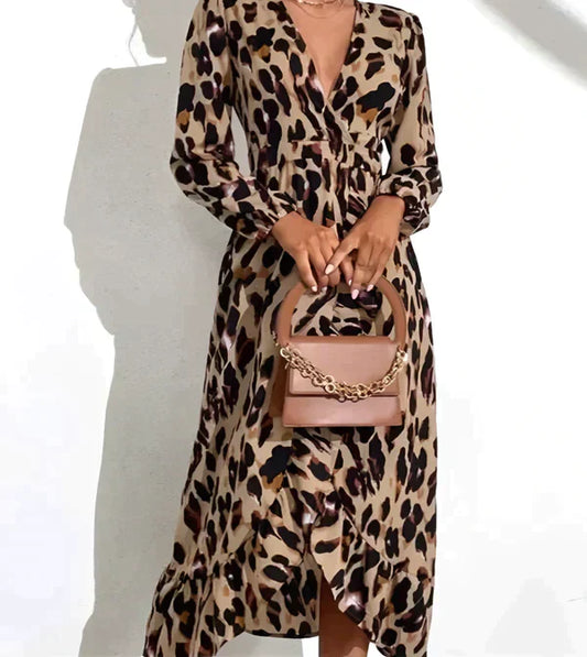 Karin V-Neck Dress | Chic Leopard Print Spring Style