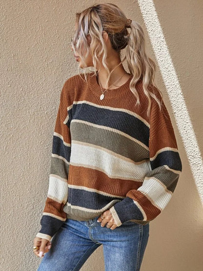 Knitted Jumper | Autumn Coloured Stripes by Reese