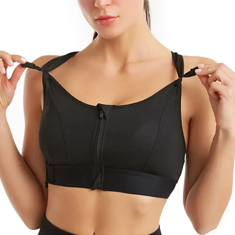 Front Zipper Shockproof Sports Bra | Adjustable Straps for Fitness & Yoga