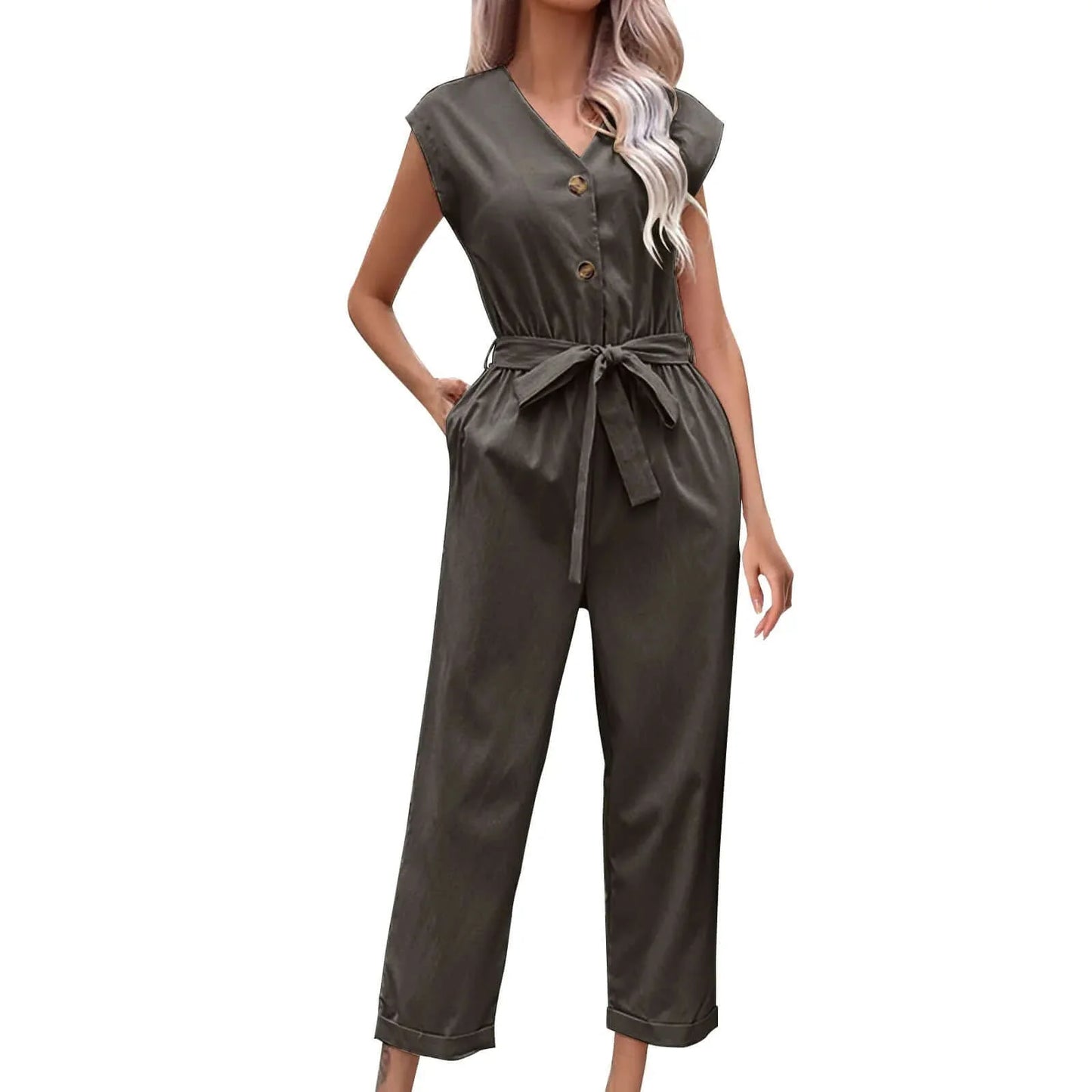 Trendy Short-Sleeved Jumpsuit with Cropped Trousers