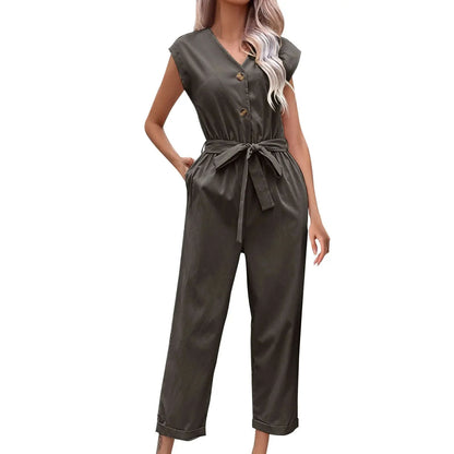 Trendy Short-Sleeved Jumpsuit with Cropped Trousers