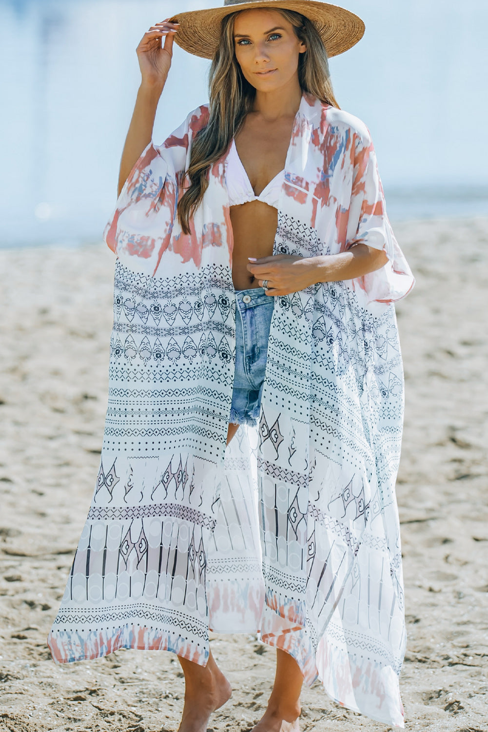 Apricot Bohemian Floral Print Kimono