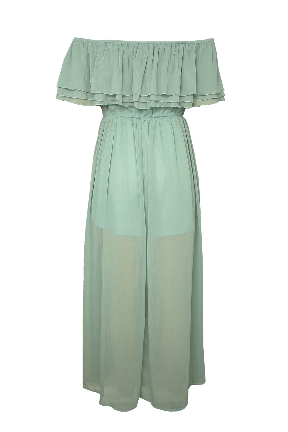 Off-the-shoulder Ruffled Maxi Dress with Split