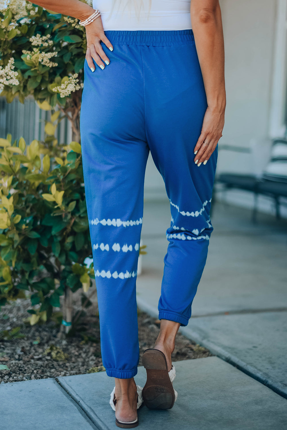 Blue Tie-Dye Print High-Waist Jogger Pants