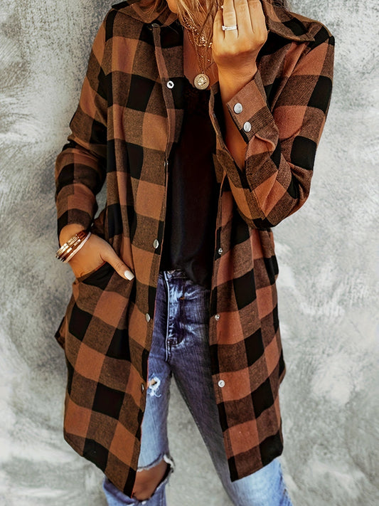 Plaid button-up long sleeves for women