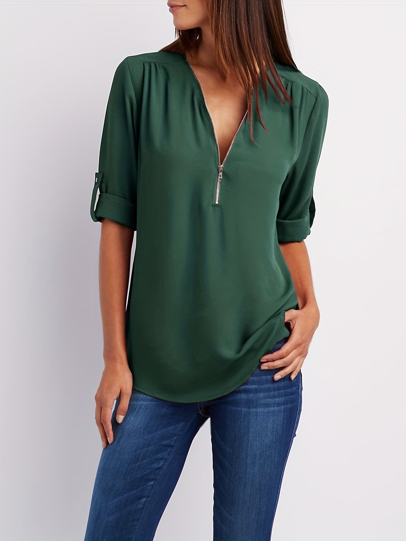 Half zip-front formal blouse for women