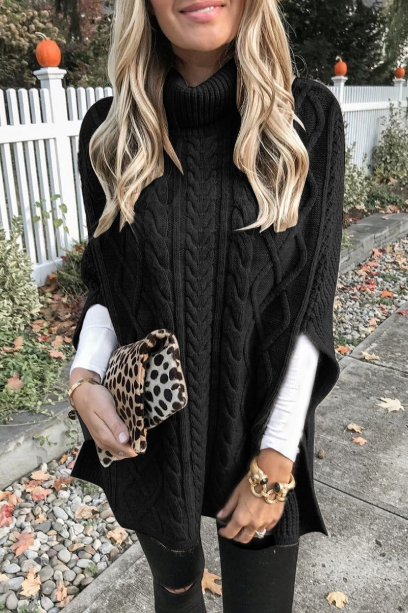 Turtleneck Poncho | Cable Knit Pattern for Warmth