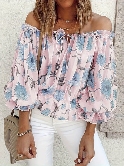 Off-shoulder floral blouse for women