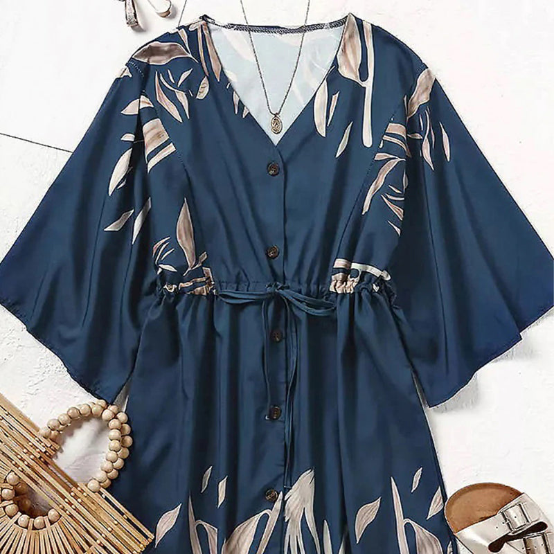 Butterfly Sleeve V-Neck Summer Chiffon Dresses