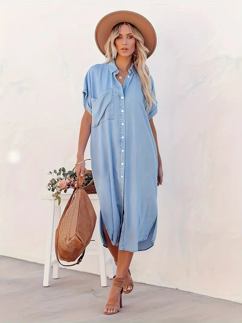 Denim Dress with Batwing Sleeves | Casual Chic Style