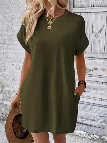 Casual loose short-sleeve t-shirt dress for women