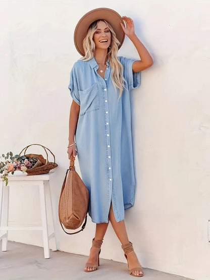 Denim Dress with Batwing Sleeves | Casual Chic Style