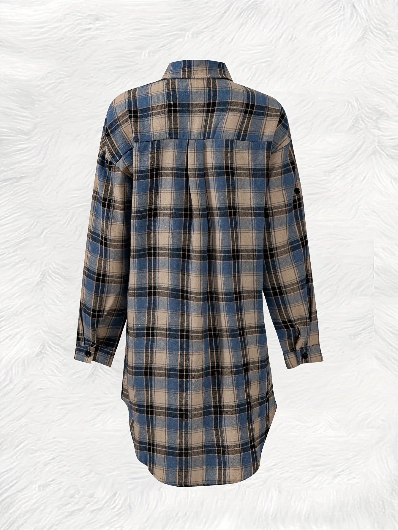 Plaid button-up longline shirt for women