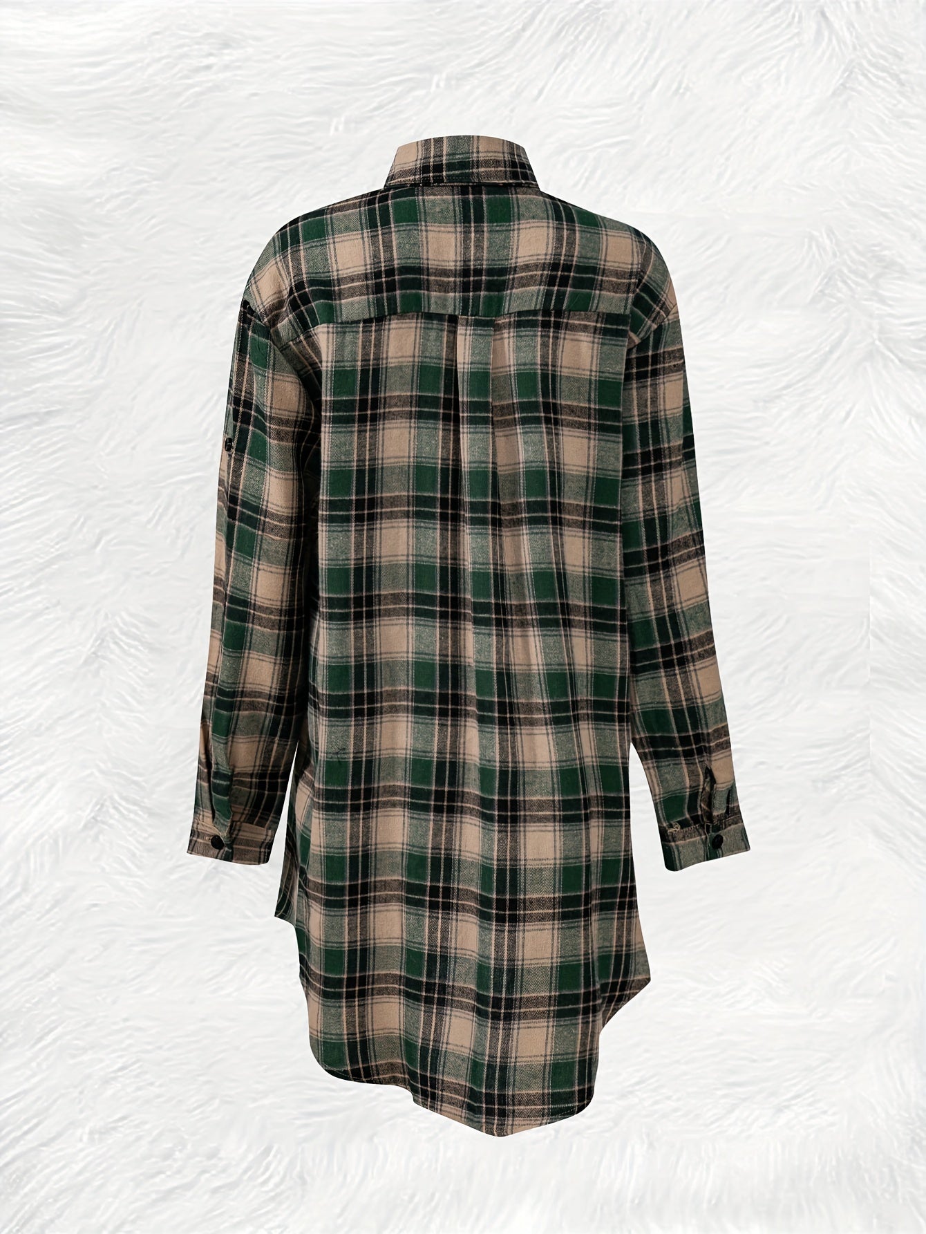 Plaid button-up longline shirt for women