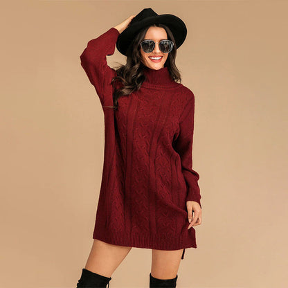 Chic Maroon Knitted Mini Dress | Cozy Winter Style