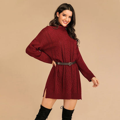 Chic Maroon Knitted Mini Dress | Cozy Winter Style