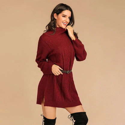 Chic Maroon Knitted Mini Dress | Cozy Winter Style