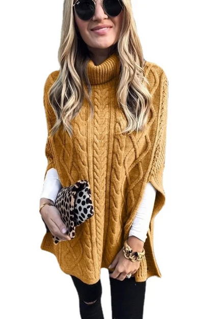 Turtleneck Poncho | Cable Knit Pattern for Warmth