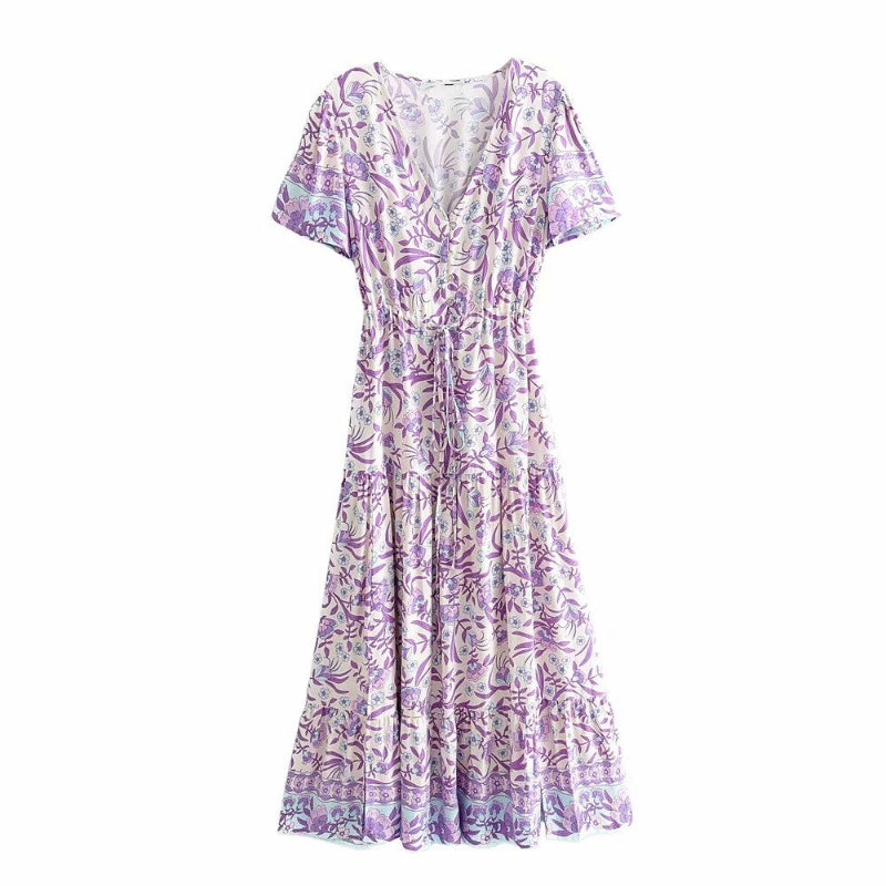 Adorable Purple Floral Mini Summer Dress