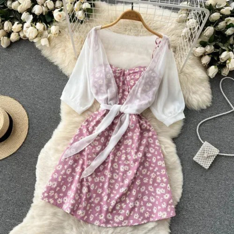 Breezy Chic Floral Print Two-Piece Summer Dress