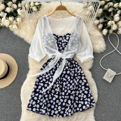 Breezy Chic Floral Print Two-Piece Summer Dress