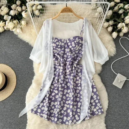 Breezy Chic Floral Print Two-Piece Summer Dress