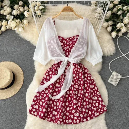 Breezy Chic Floral Print Two-Piece Summer Dress