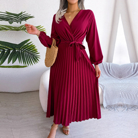 Casual Wrap-around Pleated Skirt Dress | Effortless Style